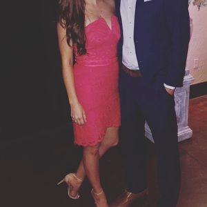 Red fitted lace tube dress